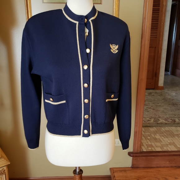 St. John Jackets & Blazers - ST. JOHN COLLECTION NAVY & GOLD SWEATER JACKET